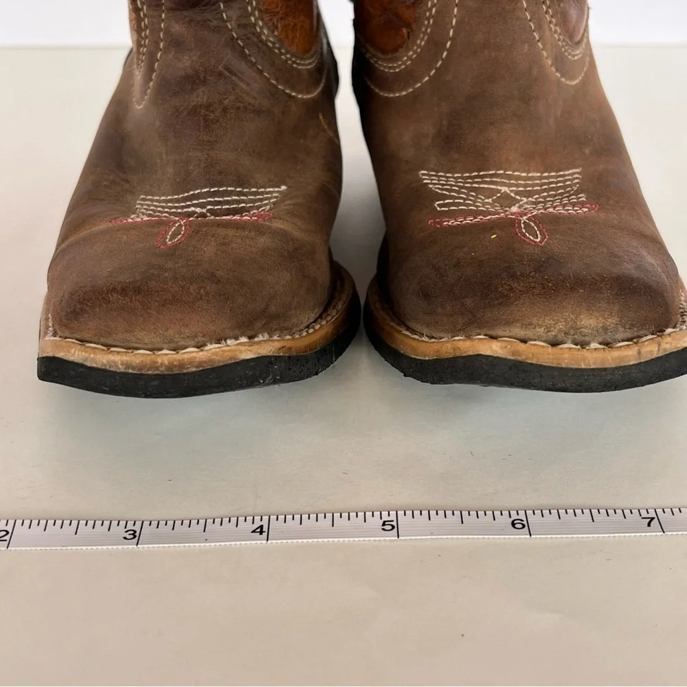 Western Leather Cowboy Boots Rhinestones Rodeo Cowgirl Girls Size 5 Rustic Look